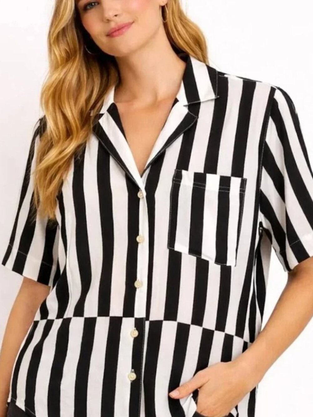 AYR Black and White Striped Button-Up Top - Picture 5 of 5